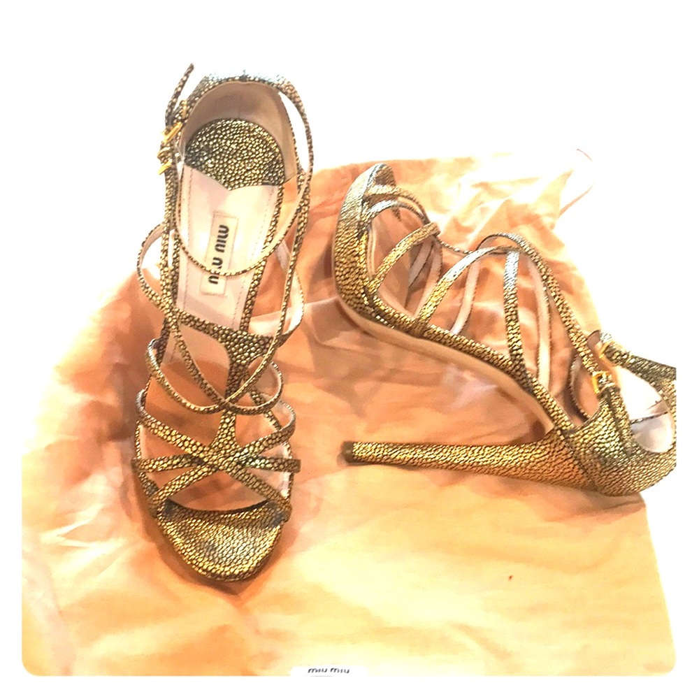 Miu miu Gold textured high heel sandal